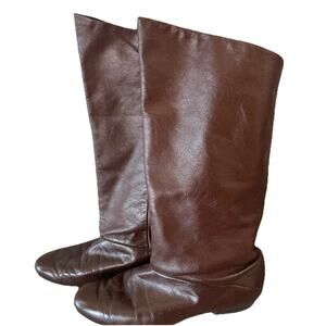 Vintage UFCW Union Made Brown Leather Western Boots Slouchy Crinkle Size 7